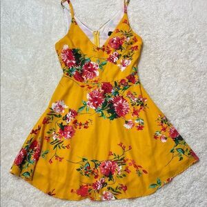 Lulus Women’s Yellow Floral Fit & Flare Mini Sun Dress Sz XS